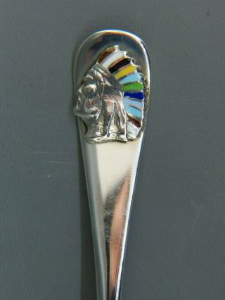 Indian Chief Enameled Sterling Souvenir Spoon Fisher Island NY by Wallace 2