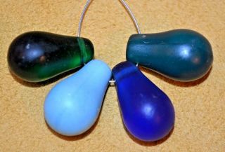 Antique Czech Molded Blue Green Glass Rounded Dangle Wedding Beads African Trade