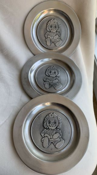 3 Vintage Raggedy Ann Andy / Andy Solid Pewter Plates Pew - Ta - Rex Brand Rare