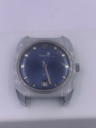 Vintage Cronel 25 Date Blue Dial Stainless Steel Watch