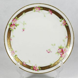 Antique Morimura Bros Nippon Dessert Plate Hand Painted Pink Roses In Gold Band