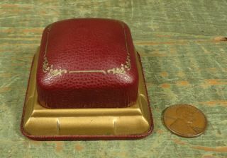 Antique Vtg Burgundy Leather Dome Top Jewelry Ring Box,  Case N Makers Mark