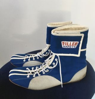 Vtg 1970s? Filler Safety Hi - Top Racing Driving Shoes Size 11 Blue Fireproof Rare