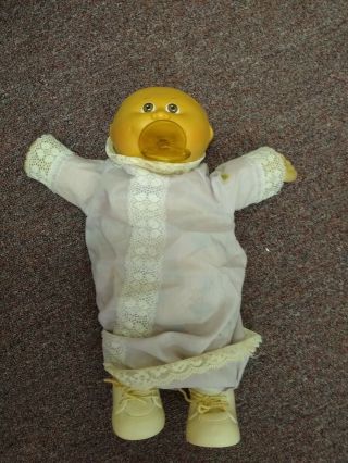 Vintage Cabbage Patch Kid Preemie Doll Brown Eyes Pacifier Bald 1985 W/ Clothes