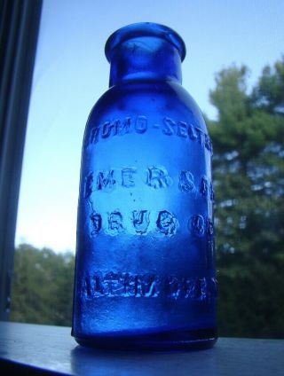 Early,  Crude Embossed,  Antique Deep Cobalt Blue Medicine Cure Bottle
