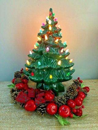 Rare Vtg Green Ceramic Lighted Christmas Tree 15 " Holland Mold 8 Pt Star Base