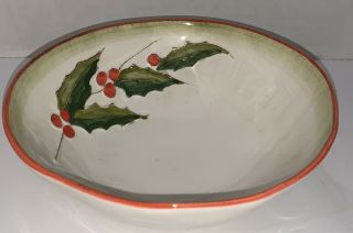 RARE UMBRIAVERDE CERAMICHE CHRISTMAS BOWL EMBOSSED HOLLY BERRIES MADE in ITALY 2
