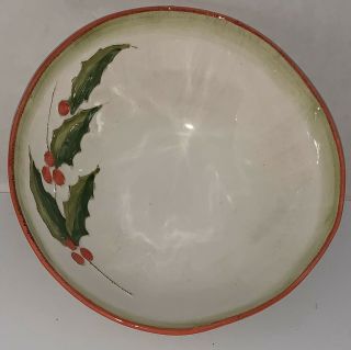 RARE UMBRIAVERDE CERAMICHE CHRISTMAS BOWL EMBOSSED HOLLY BERRIES MADE in ITALY 3