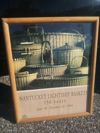Rare Nantucket Lightship Basket Framed 1994 Sign Centennial Exhibition 22x18