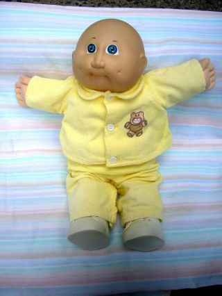 Vintage 1978,  1982 Cabbage Patch Kids Preemie Bald,  Blue Eyes,  Yellow Outfit - Exc
