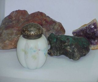 Antique Mt Washington 3,  " Satin Glass Egg Sugar Table Shaker Muffineer Pairpoint