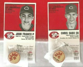 Rare 1989 Pizza Hut Cincinnati Reds Baseball Pins / Chris Sabo & John Franco Moc