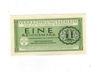 Xx - Rare 1 Reichsmark Nazi Wehrmacht Army War Note 1944 Unc Swastika