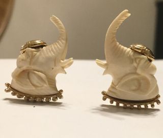 Rare Swank Vtg Carved Elephant Arts Of The World Good Luck Trunk Up Cuff Links