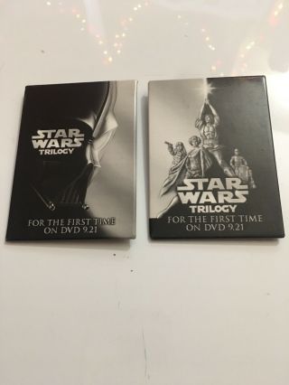 Star Wars Trilogy 1st Time On Dvd Promo Pin/button Set Of 3 Ships,  Rare 3po