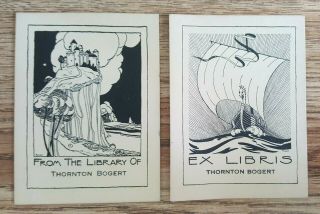Antique Illustrated Bookplates Cards Viking Ship Castle G.  H.  Mccall Paris France