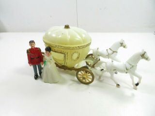 Vintage Wedding Cake Topper Horses & Carriage Bride & Groom 6 Piece Set