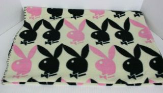 Playboy Bunny Brand Logo Fleece Blanket Throw 48 " X58 " In Pink Black Tan Rare Guc