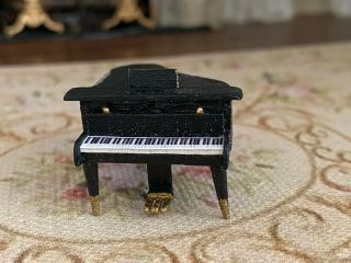 Vintage Miniature 1/24th Scale Wood Artisan Signed Black Piano Hand Painted
