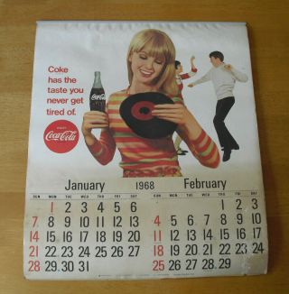Rare Vintage 1968 Coca Cola Coke Wall Calendar 15 1/4x13 "