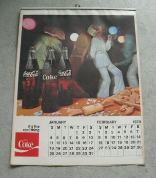 Rare Vintage 1970 Coca Cola Coke Wall Calendar 16x12 "