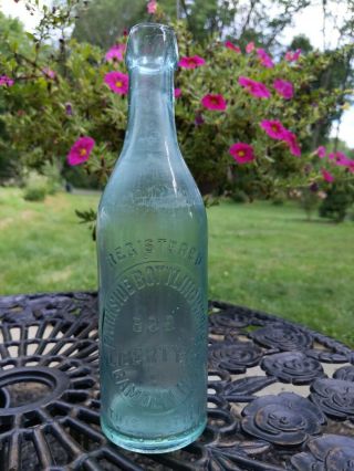 Antique Blob Top Aqua Glass Soda Beer Bottle Parkside Bottling Camden Nj