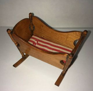 .  Miniature Dollhouse Furniture - Wood - Antique Style.  Rocking Baby Cradle