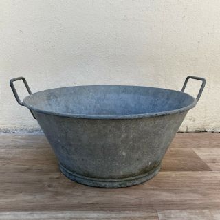 Rare Vintage French Galvanized Zinc Wash Bucket Basin 07072016