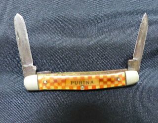 Antique Advertising Purina Checkerboard Pattern 2 Blade Pocket Knife