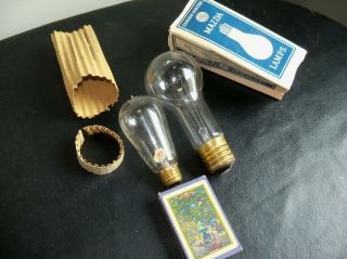 2 Antique Light Bulbs,  Mazda,  Ge And Western Electric,  Card Box