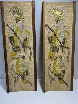 Rare Matched Pair Mid Century Gravel Art Wall Hangings