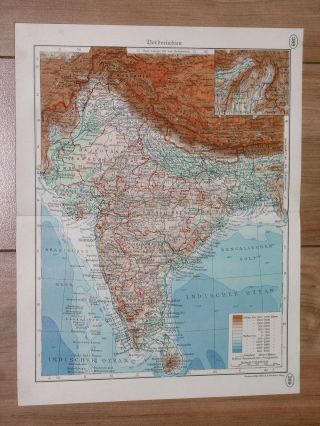 1938 Vintage Map Of British India Nepal Himalaya Punjab Tibet China