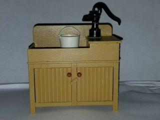 Vintage Dollhouse Miniature Country Kitchen Sink W Pump And Bucket Handcrafted