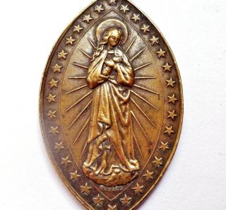 Large Antique Bronze Art Medal To Immaculate Virgin Mary Signed By Artist Wurden