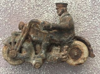 Antique Vintage Hubley ? Cast Iron Indian/harley Motorcycle Police /postman