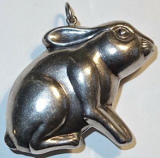 Rare Large Antique/vintage Sterling Silver 2 - 1/4 " Bunny Rabbit Pendant 21,  G Nr