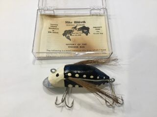 Vintage Mike Hildreth Wonder Bug Wood Fishing Lure Box & Paper