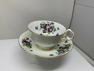Vintage Old Royal Bone China Tea Cup And Saucer Purple Flowers