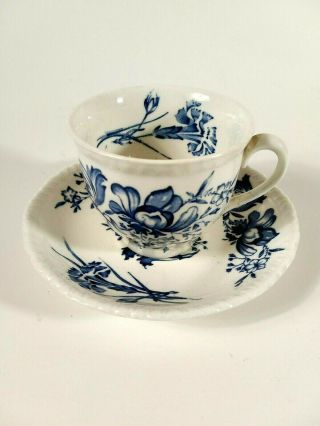 Caronia Woods Burslem England Tea Cup & Saucer Set Blue White Flowers Vtg