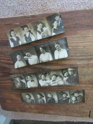 Antique Early 1900s Photobooth Photos 4 Strips Parasol Top Hat Gender Benders Nr