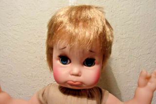 Vintage Eegee Goldberger Doll Co.  Pouty Sad Faced Baby Doll Wearing 16 