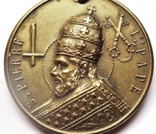 Saint Peter First Pope - Vatican Keys & Tiara - Antique Bronze Art Medal Pendant