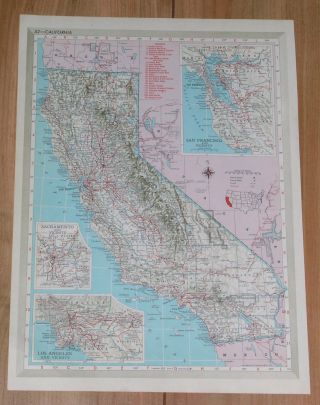 1950 Vintage Map Of California Los Angeles / Verso Arkansas Little Rock
