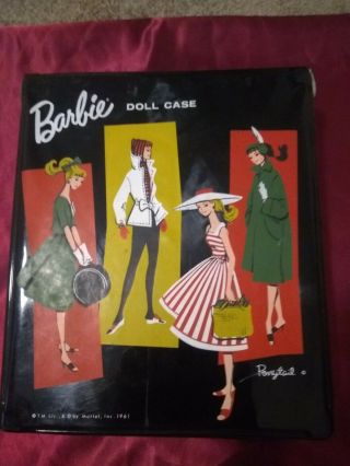 Vintage 1961 Barbie Doll Ponytail Carrying Case Trunk By Mattel Black Vinyl