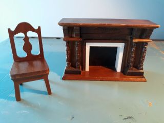 Dollhouse Miniature Fireplace/antique Chair 1:12 Scale