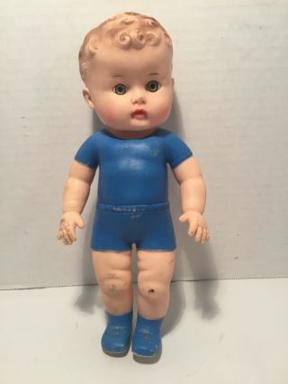 1956 Vintage 10 " Boy Doll Molded Hair Blue Eyes Sun Rubber Co.