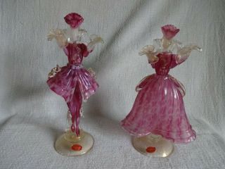 Stunning Rare Murano Venetian Art Glass Pink Courtesan Figures/figurine