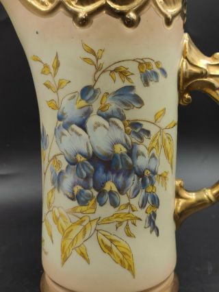 Antique Robert Hanke RH Ewer Pitcher Vase Hand Painted Floral Gold Austria 1900 2