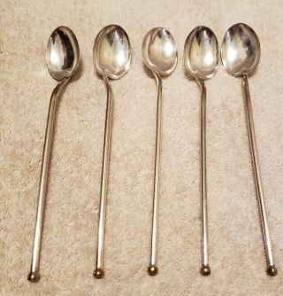 Antique Vintage Set Of 5 Sheffield Silver Plate Stick Straw Cocktail Spoons