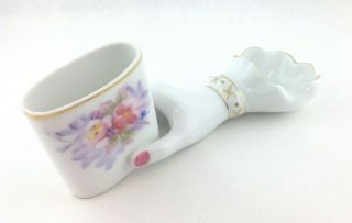 Vintage Porcelain Ceramic Hand Holding A Cup Figurine Edged In Gold Tone